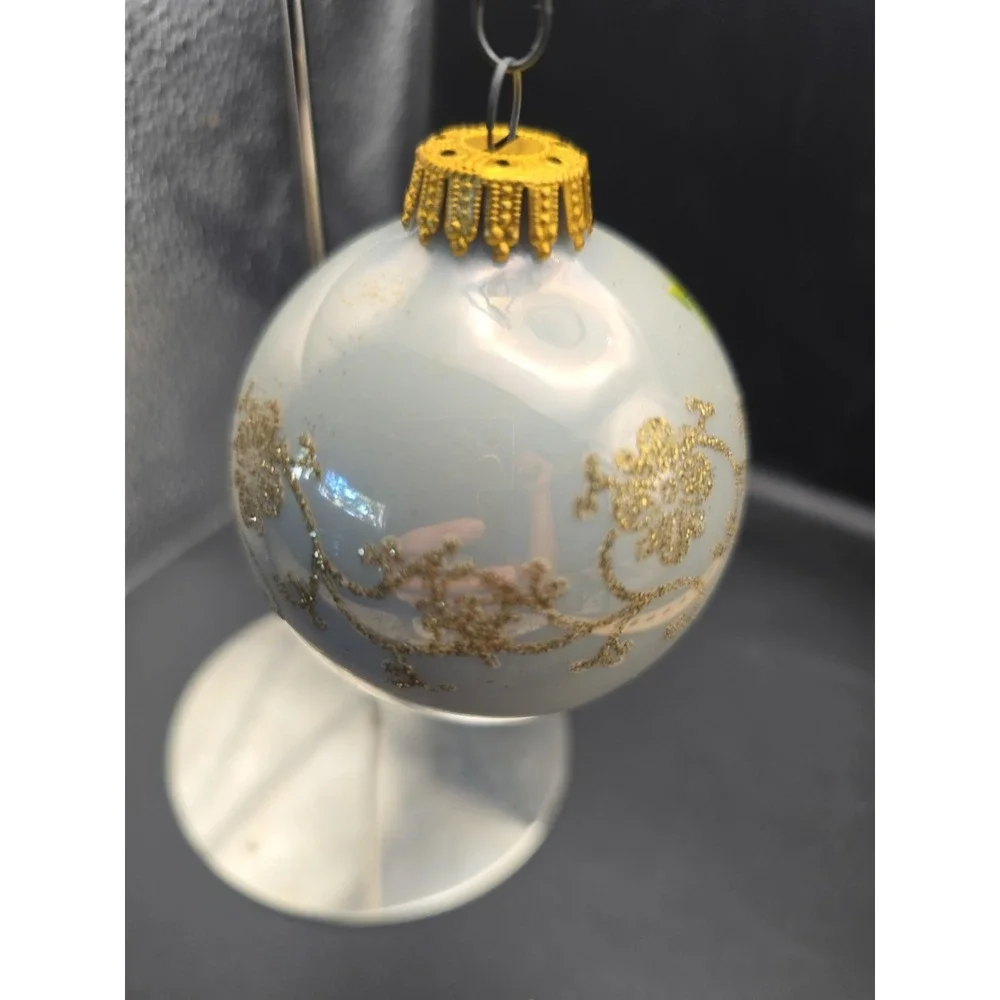 Krebs Christmas Glass Ornament West Germany Roses Gold Glitter Floral Vintage